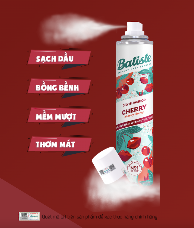 Dầu Gội Khô Batiste Hương Hoa Anh Đào - Batiste Dry Shampoo Fruity & Cheeky Cherry 200ml