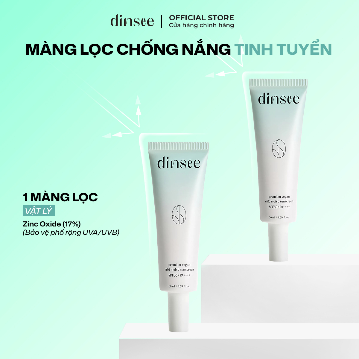 Kem Chống Nắng Vật Lý Thuần Chay Cho Da Dầu Mụn, Nhạy Cảm Dinsee Premium Vegan Mild Moist Sunscreen Spf50+ Pa++++