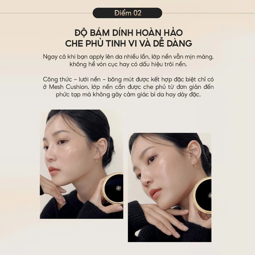 Phấn nước trang điểm Ohui Mesh Cushion 2 lõi (13g x2) cho một lớp nền bừng sáng, mỏng nhẹ tự nhiên và che phủ khuyết điểm hoàn hảo