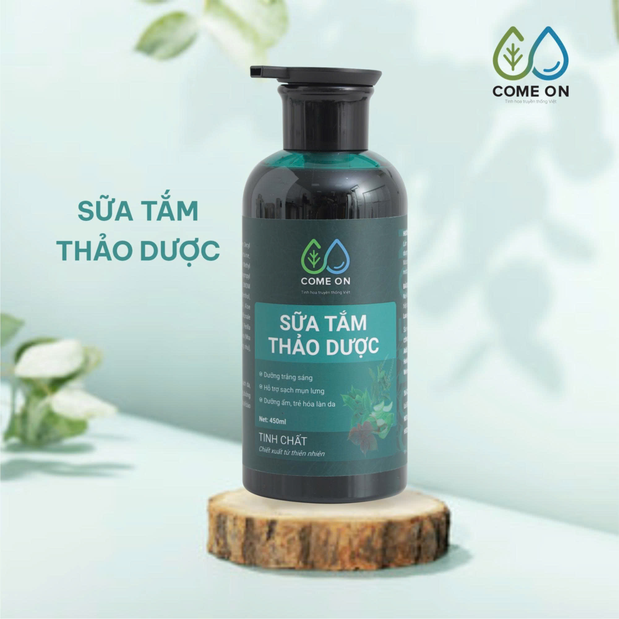 Sữa tắm thảo dược COME ON cấp ẩm, dưỡng da, sạch mụn lưng 450ml