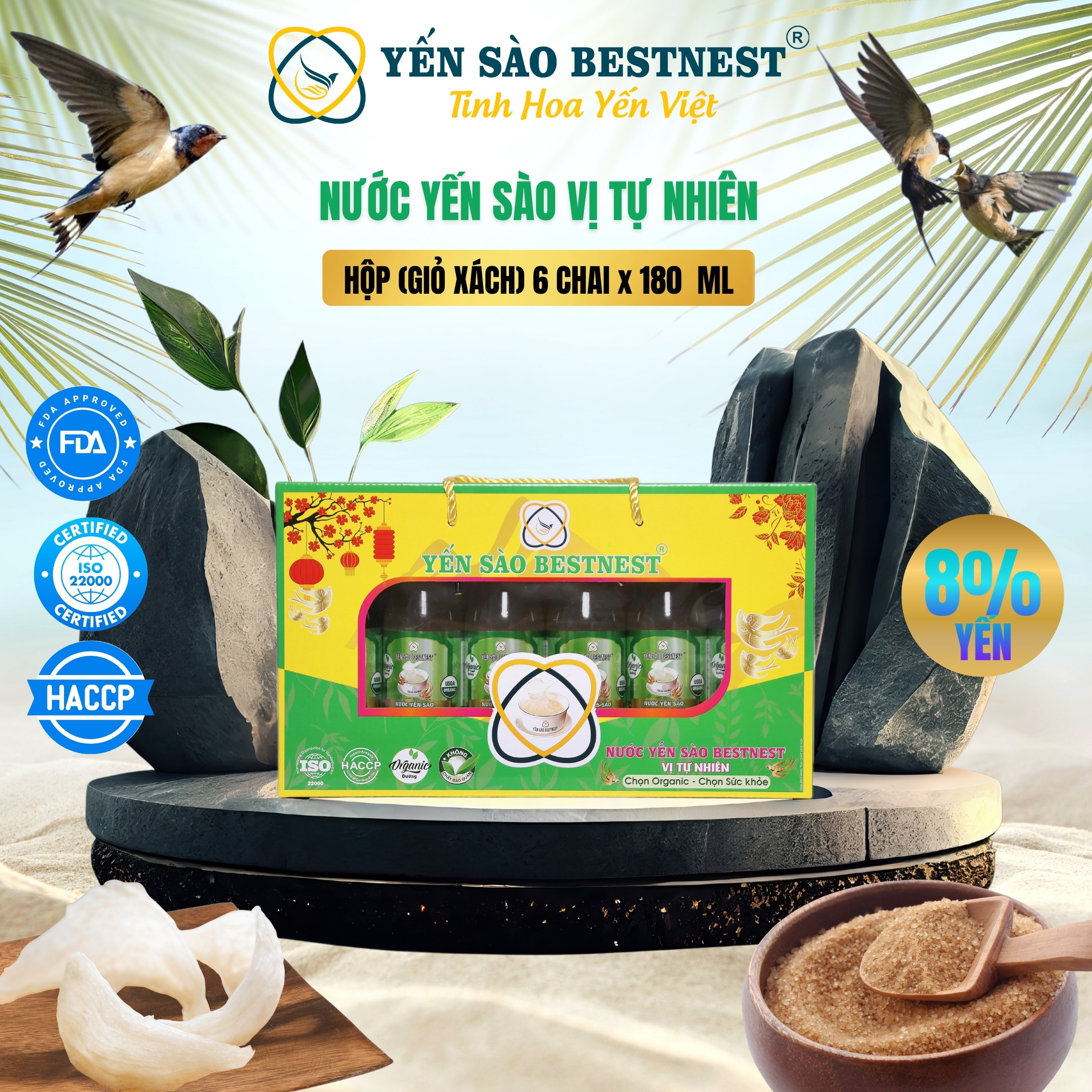 Hộp 6 chai Nước yến sào BESTNEST Tự nhiên 180ml