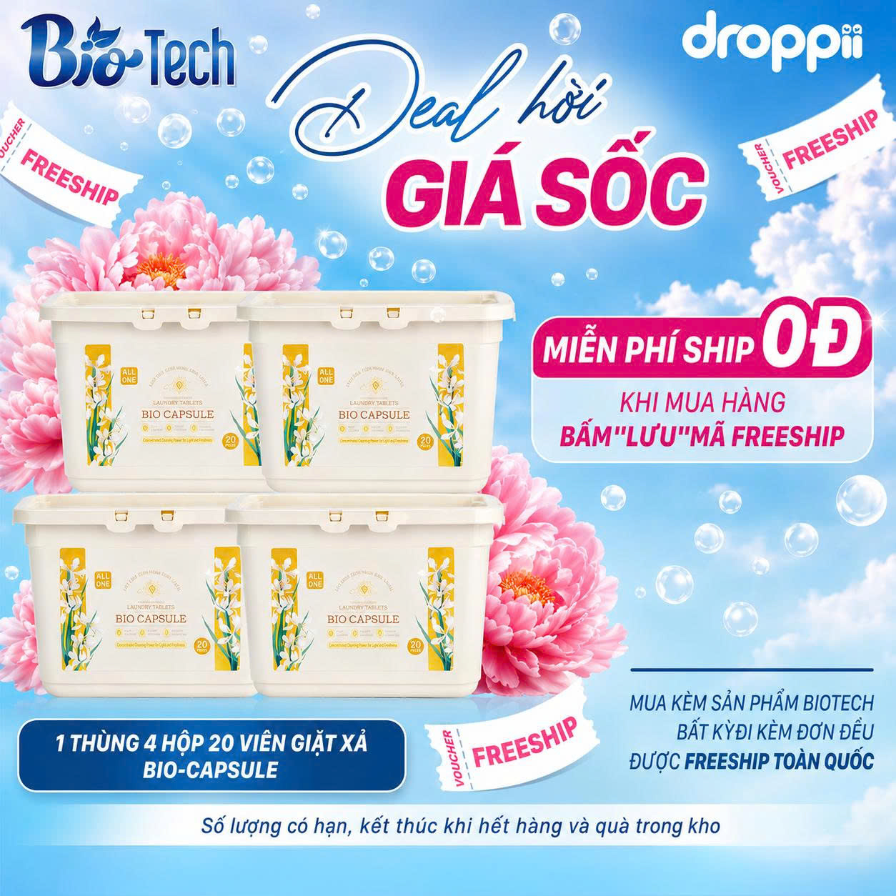 Thùng 4 Hộp 20 Viên giặt xả BioCapsule Đơn - Phân phối chính hãng