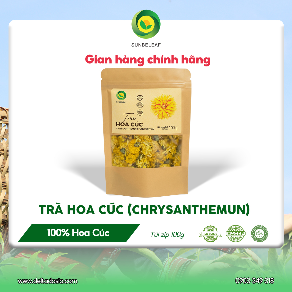 Trà Hoa Cúc Sunbeleaf - Thức Uống Thảo Mộc  - Túi Zip 100g