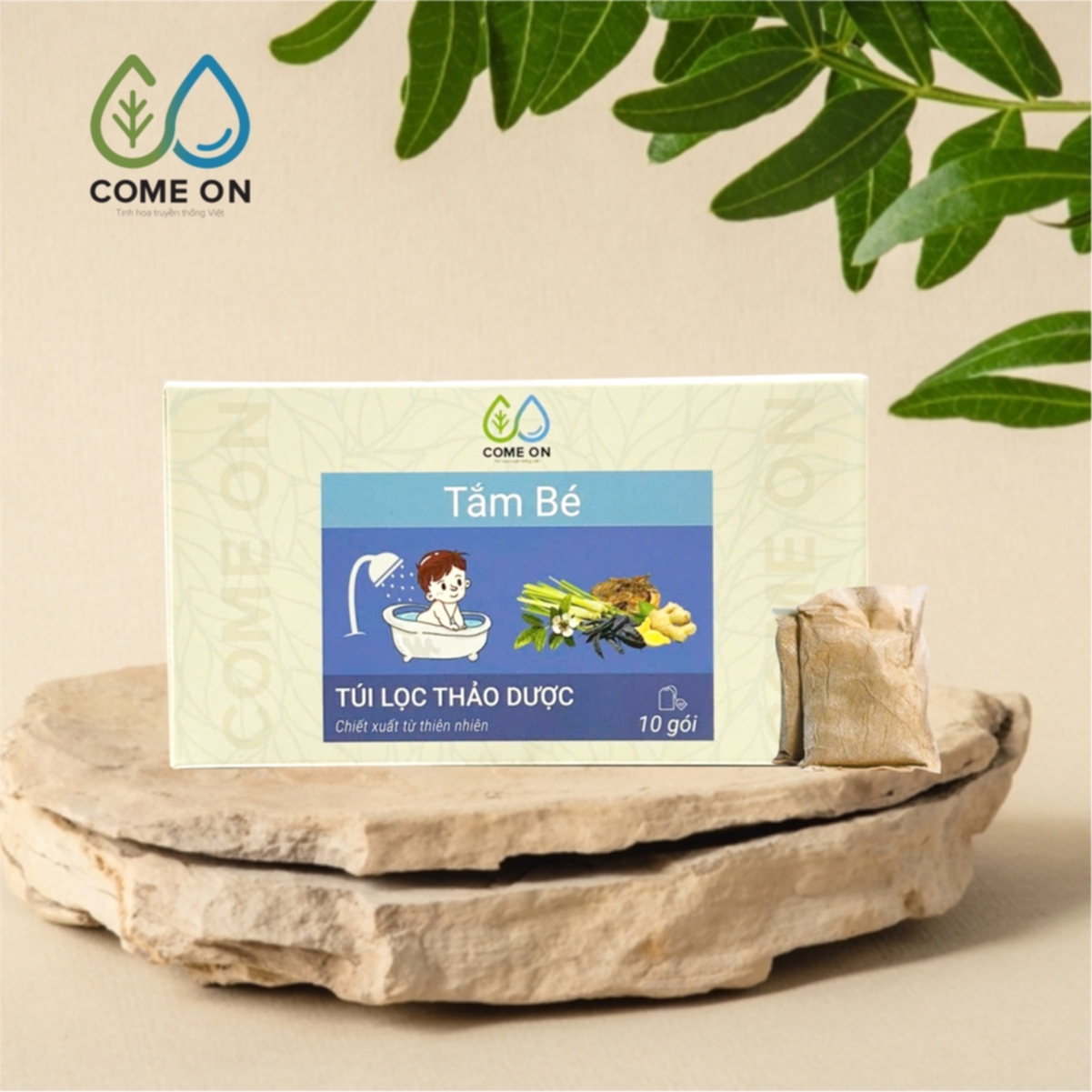 Túi lọc thảo dược tắm bé COME ON ngừa rôm sảy, làm mát da, hộp 10 gói
