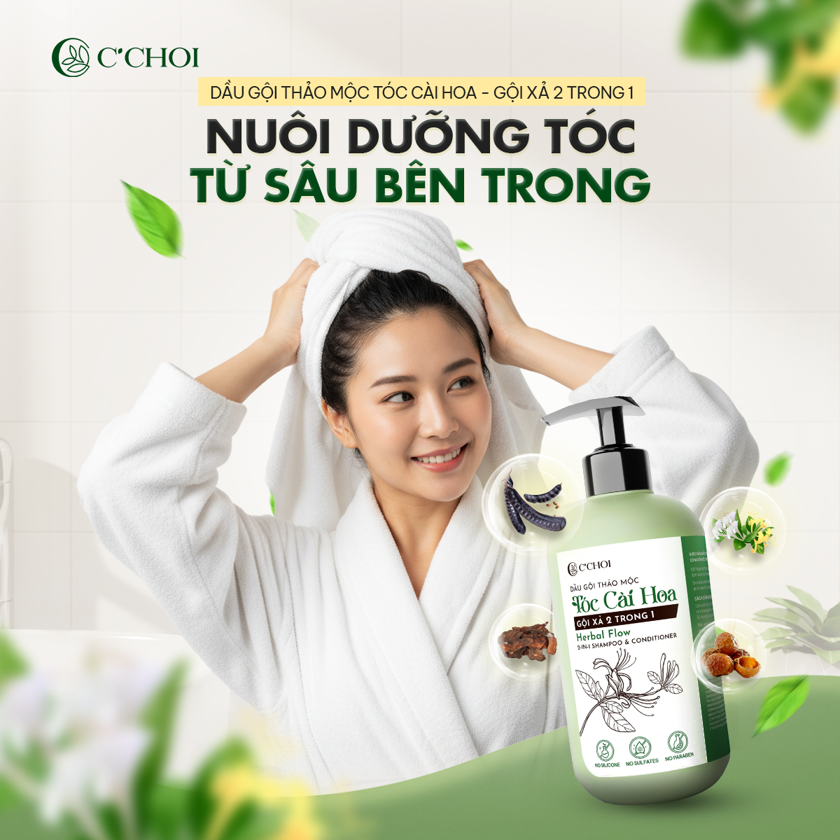 Dầu Gội Thảo Mộc Tóc Cài Hoa - Gội Xả 2 trong 1  C'Choi