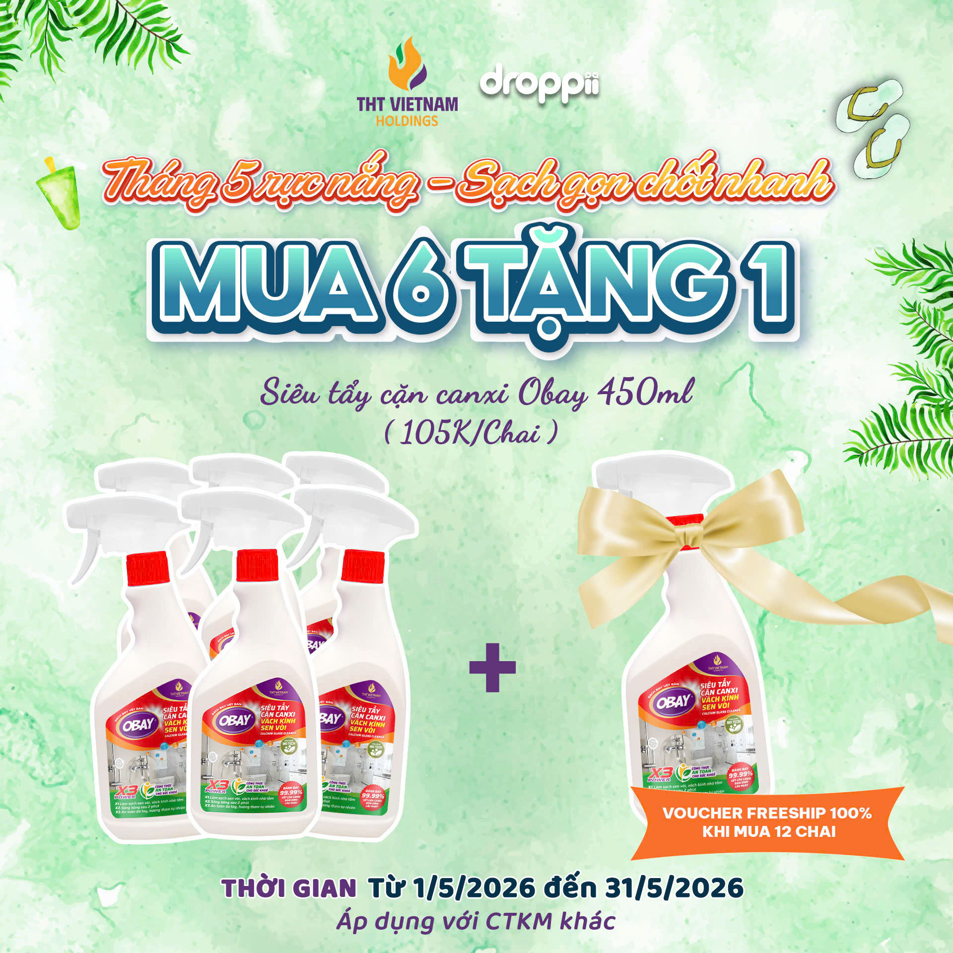 Siêu tẩy cặn canxi Obay 450ml (tẩy vách kính, sen vòi, lavabo, chậu rửa bát…)