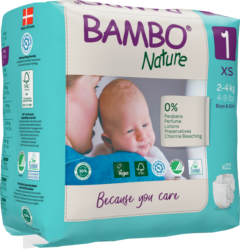 Tã dán trẻ em số 1- Bambo Nature size 1-XS, từ 2-4kg, 22 miếng/gói, bao bì màu xanh