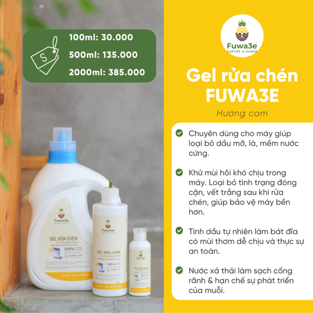 Gel rửa chén bát cho máy FUWA3E Enzyme sạch x2  2L