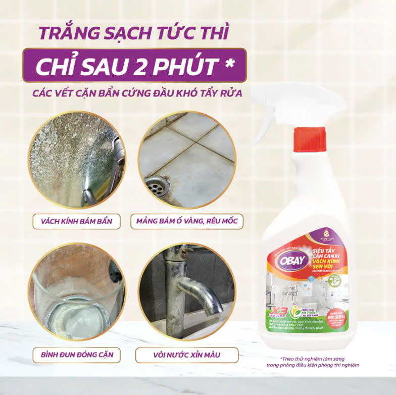 Siêu tẩy cặn canxi Obay 450ml (tẩy vách kính, sen vòi, lavabo, chậu rửa bát…)