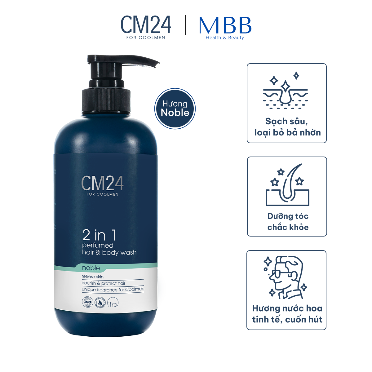 Tắm gội nam 2in1 hương nước hoa Noble CM24 500ml