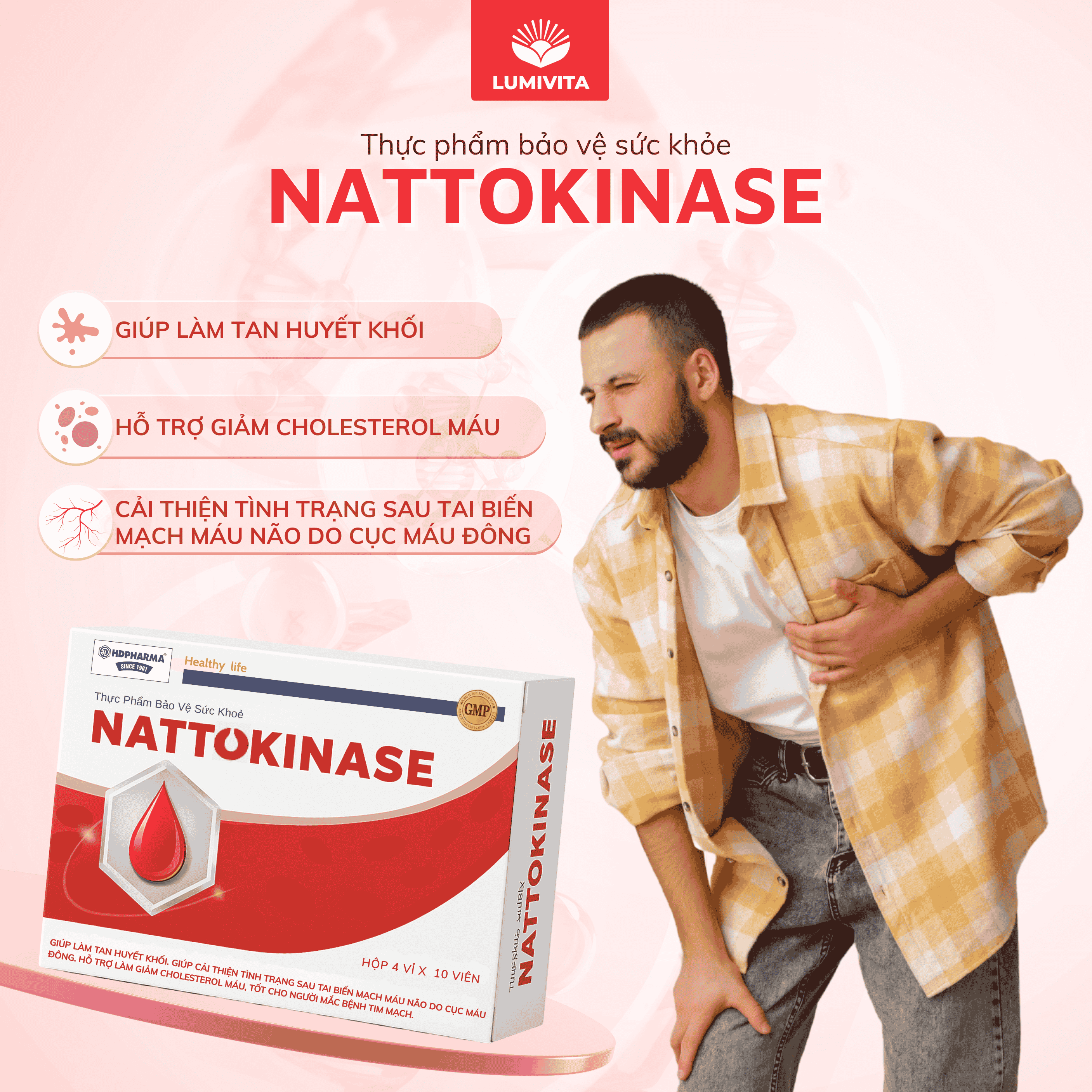 Viên uống Nattokinase hỗ trợ phục hồi sau tai biến, tan cục máu đông (hộp 40 viên)