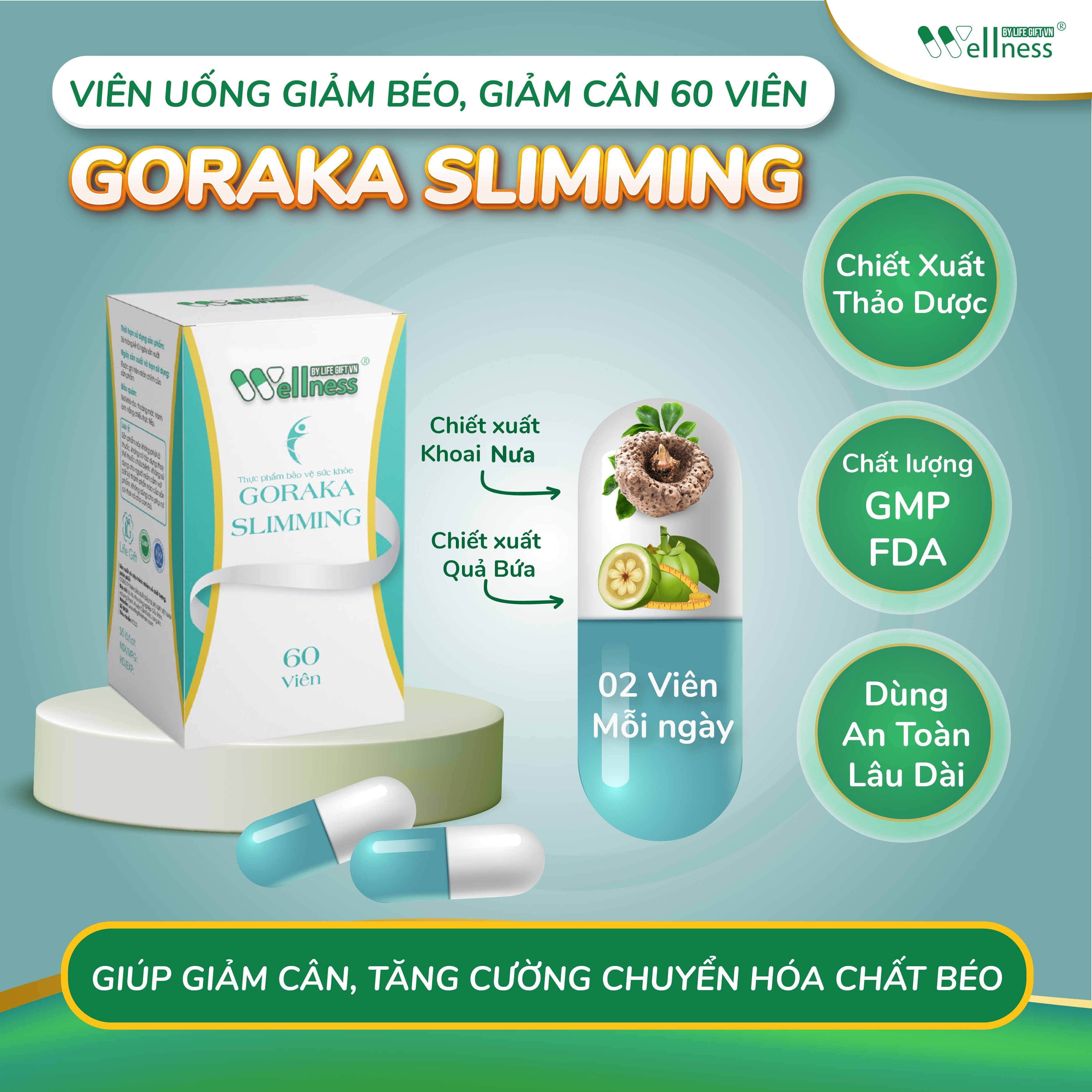 Viên uống hỗ trợ giảm cân Goraka Slimming (60 viên) - Phân phối chính hãng