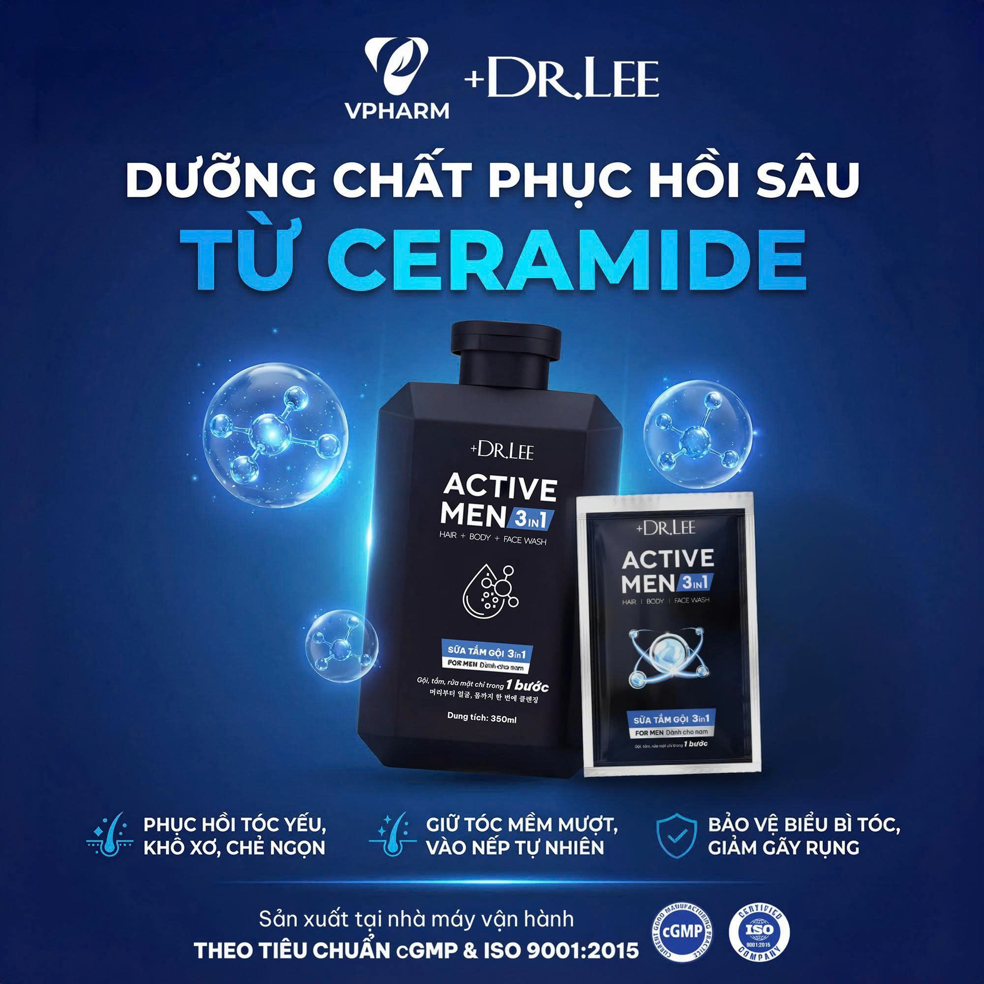 Dây 12 Gói 3in1 +Dr.Lee Active Men (7ml/gói) – Sữa Tắm Gội Rửa Mặt Nam, Sạch Gàu, Mát Lạnh, Giảm Mụn Lưng