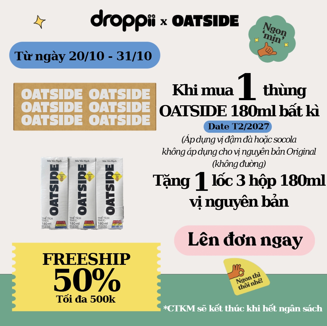 Tặng 1 KM_Lốc 3 hộp 180ml Sữa yến mạch OATSIDE vị nguyên bản Original (không đường)