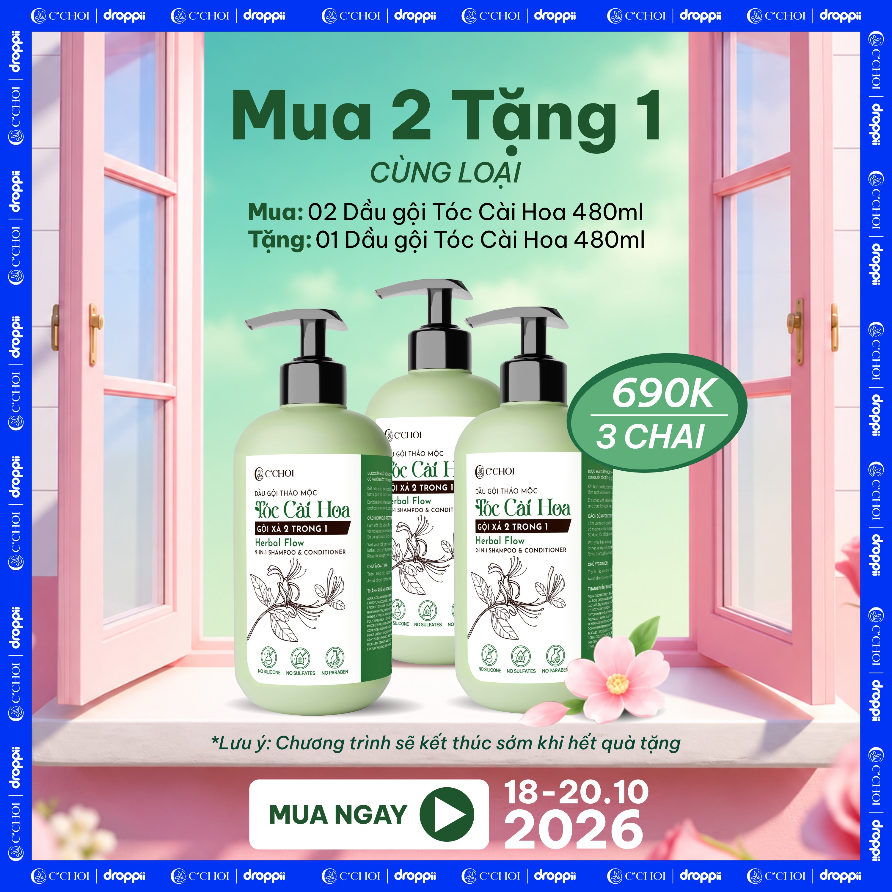 Tặng 1 Dầu Gội Thảo Mộc Tóc Cài Hoa - Gội Xả 2 trong 1  C'Choi