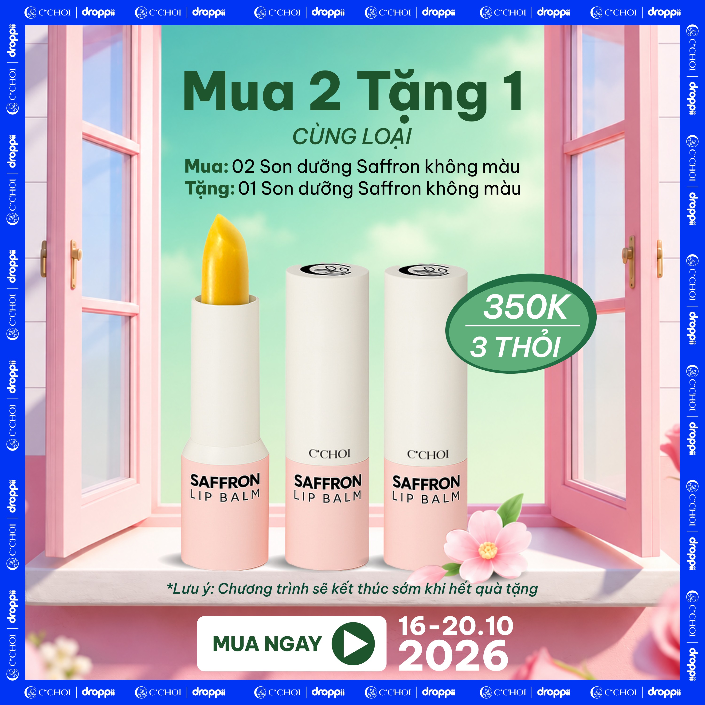 Mua 2 tặng 1 Son dưỡng saffron không màu