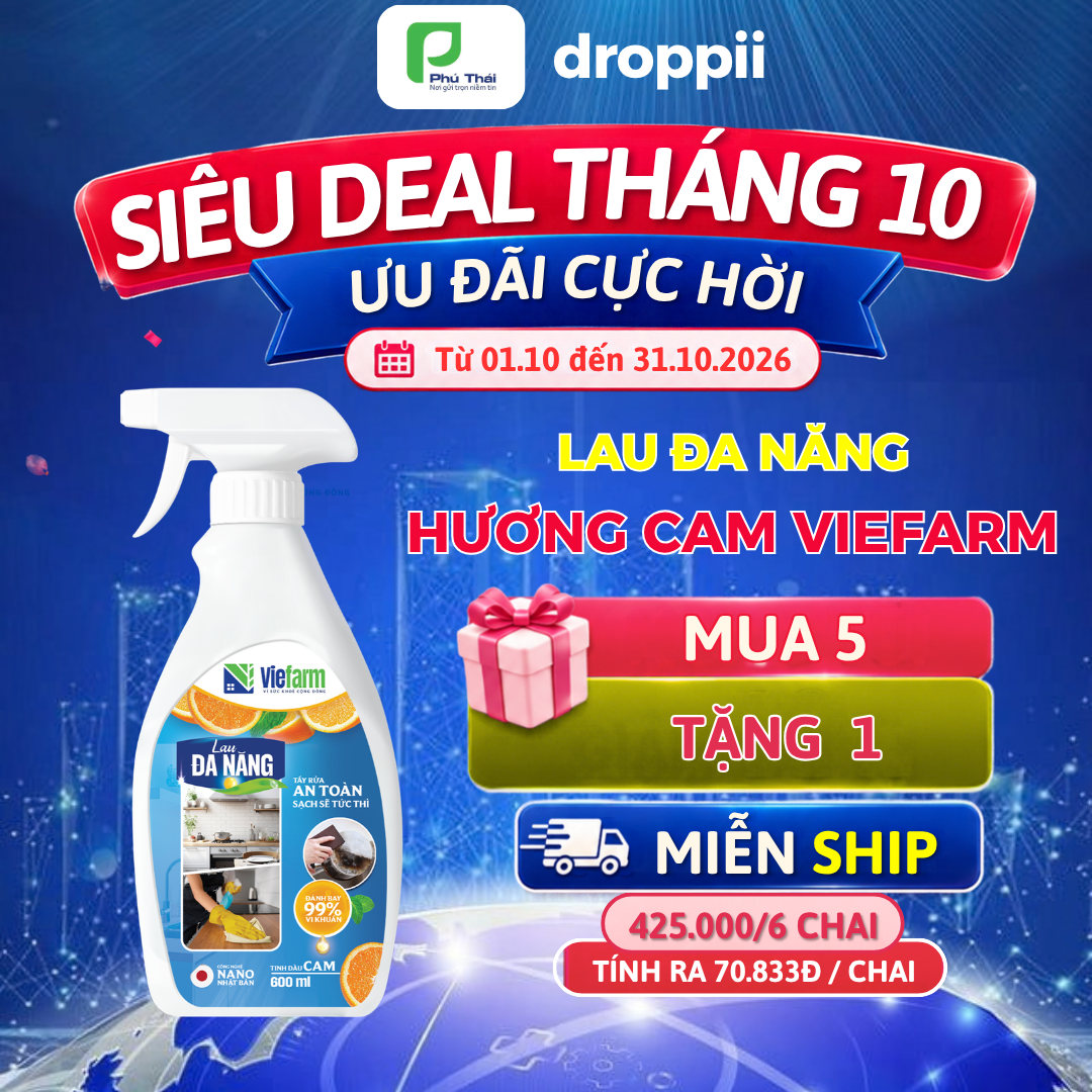 Mua 5 tặng 1 - Nước lau đa năng hương cam Viefarm 
