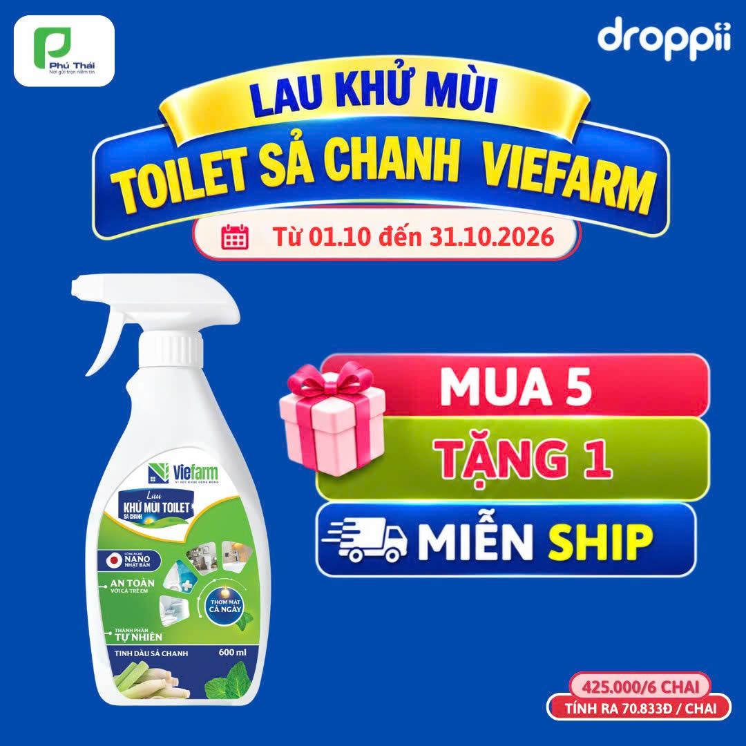 Mua 5 tặng 1 - Nước lau khử mùi toilet sả chanh Viefarm